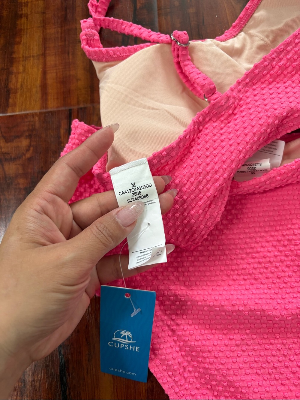 NWT Cupshe Pink Textured Square-Neck Bikini with High-Waist Bottoms in Size M - Picture 8 of 9